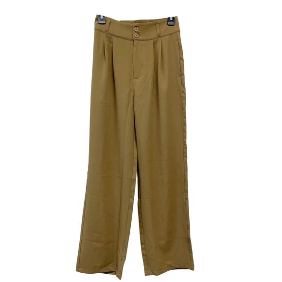 HALARA Pants - Halara Womens High Waisted Button Brown Shirred Straight Leg Work Pants Size XL